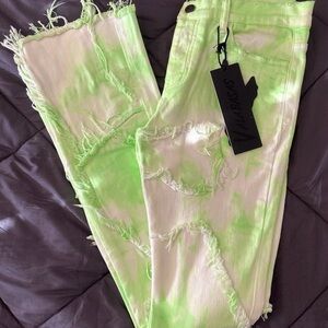 Valabasas Neon Green Stacked Flared Boot Cut Skinny Jeans Size 32 Men